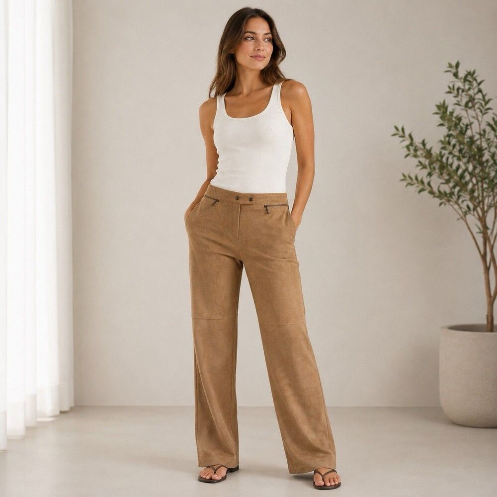 Burton Vtg Women’s Tan Faux Suede Straight Leg Pants Western Cowgirl Sz Medium